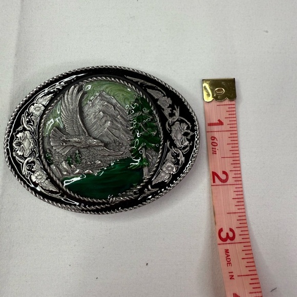 1991 Siskiyou Green Enameled Bald Eagle Mountain Belt Buckle Vintage - Picture 7 of 7